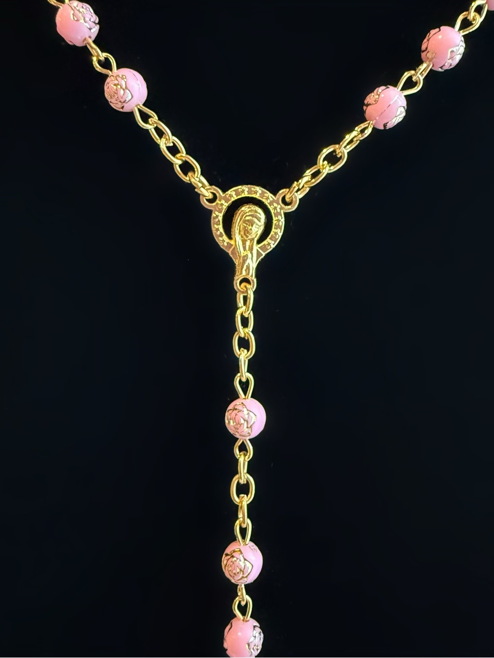 Handmade Pink Acrylic Crystal Catholic Prayer Rosary - Picture 4 of 5